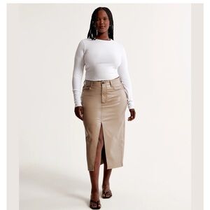Abercrombie & Fitch 5 pocket faux leather pencil midi skirt in mushroom. EUC